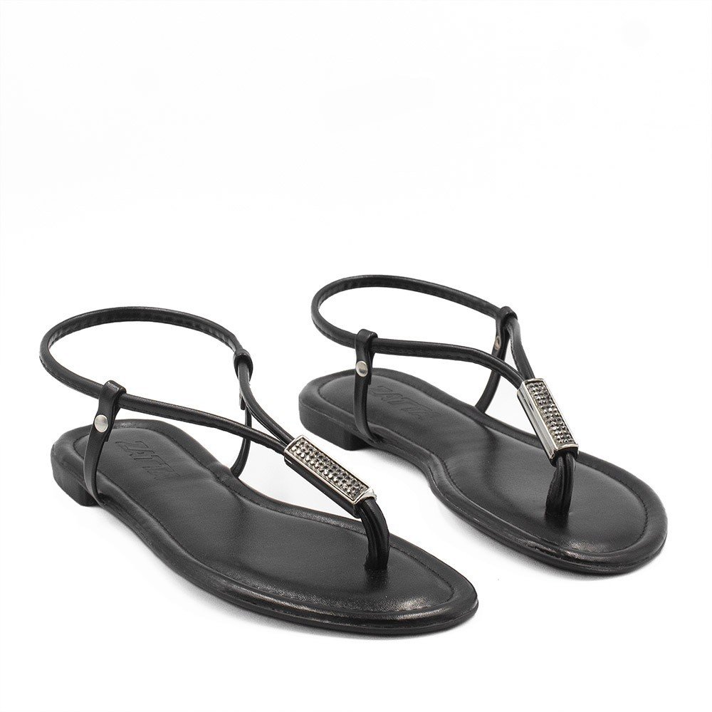 Sandália Rasteira Zatta Ajustável Brilho Cibele Preta Preto 4