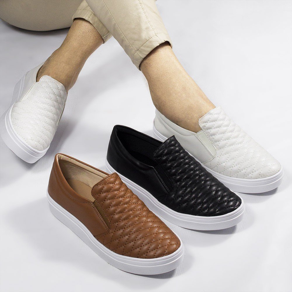 Tênis Slip-on  Zatta  Matelassê  Paula Off White Branco 10