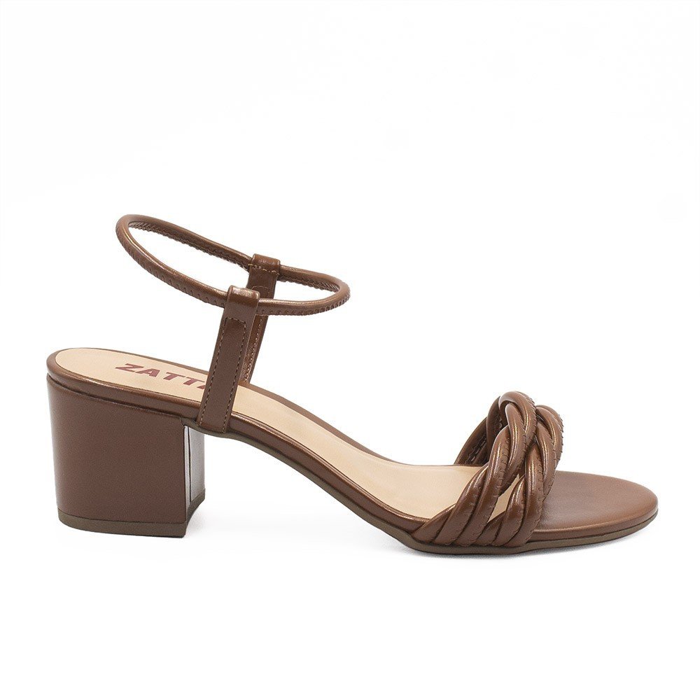 Sandália Zatta Salto Bloco Médio Trançada Paloma Caramelo