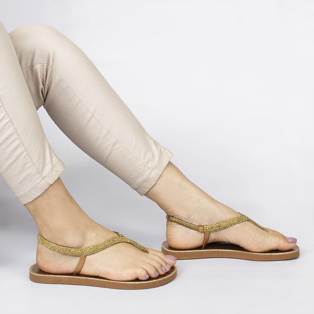 Rasteira Zatta Strass Fechada Martina Bronze