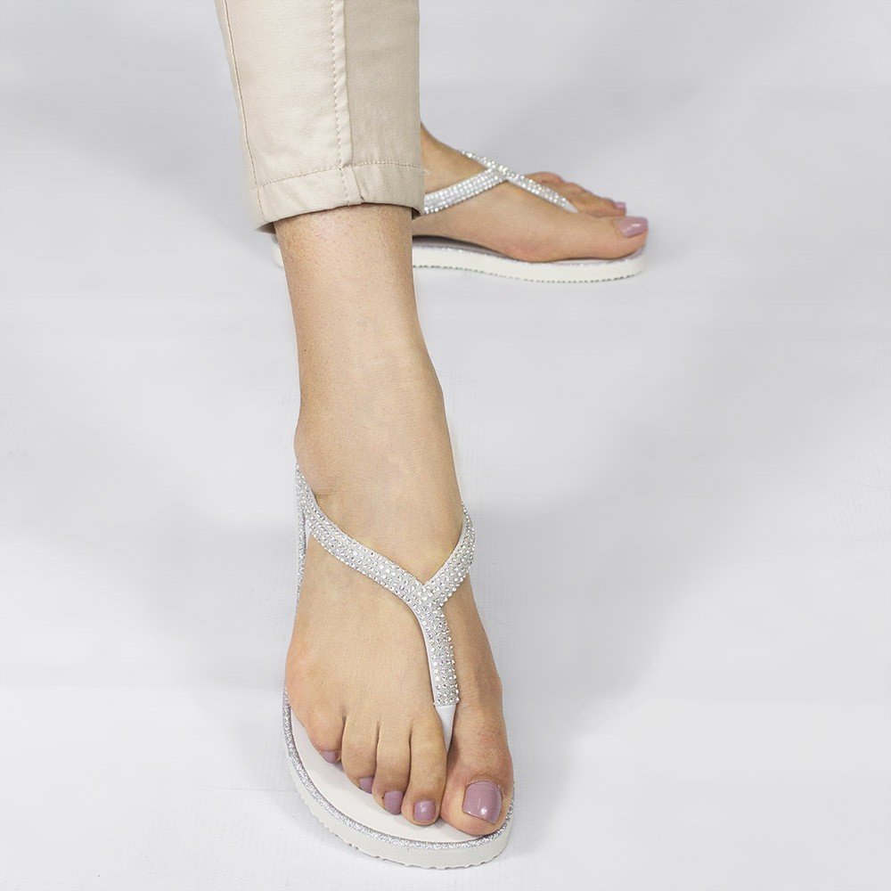 Rasteira Zatta Strass Fechada Martina Off White Branco 4