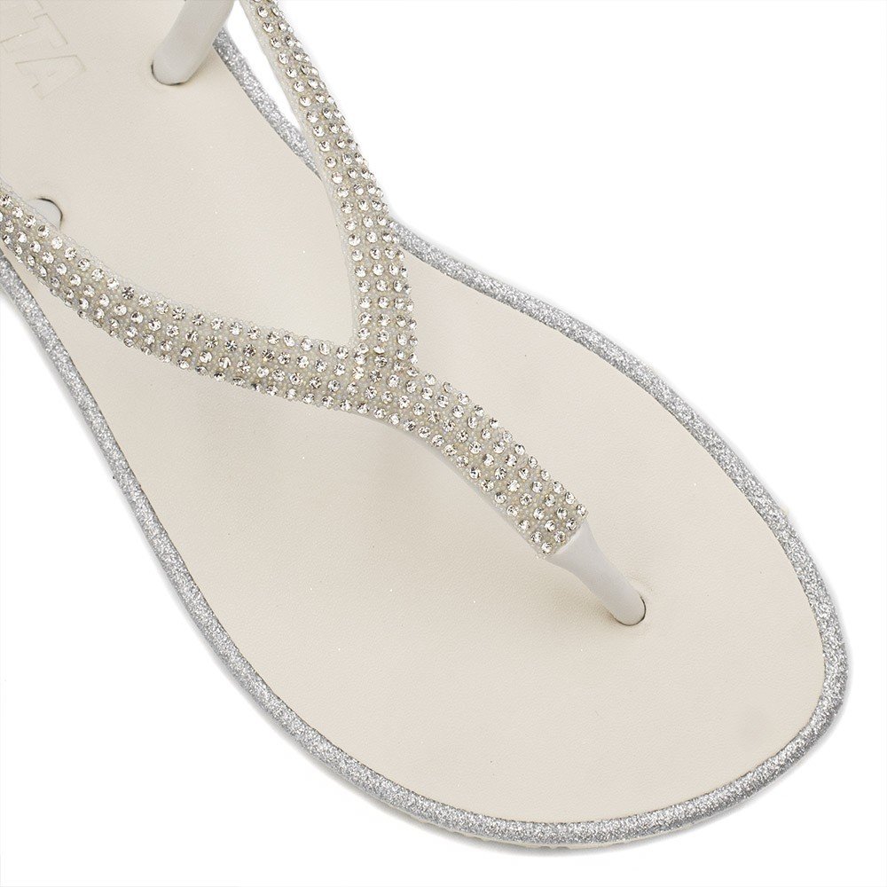 Rasteira Zatta Strass Fechada Martina Off White Branco 5