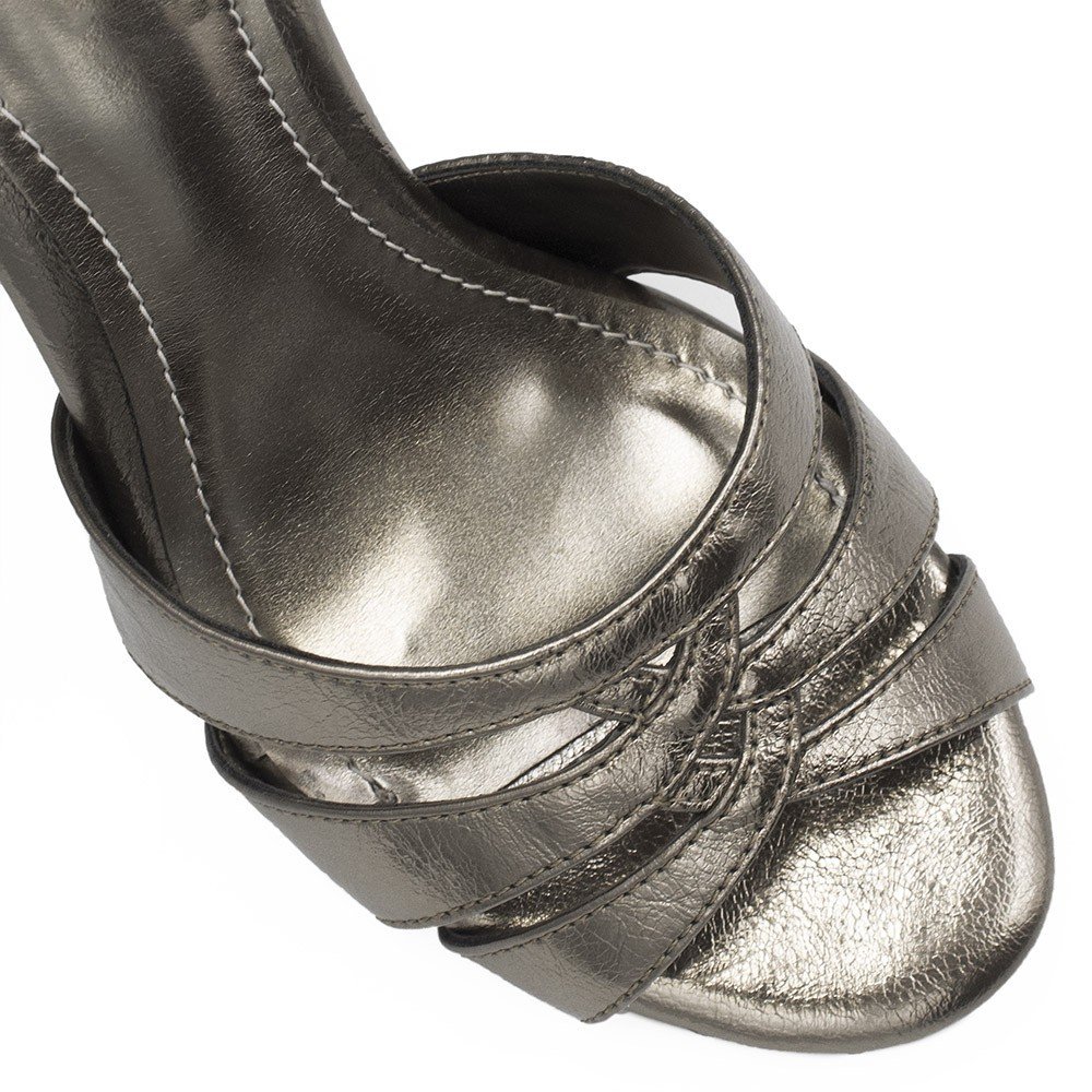 Sandália Zatta Salto Alto Metalizada Juliete Chumbo Prata 5