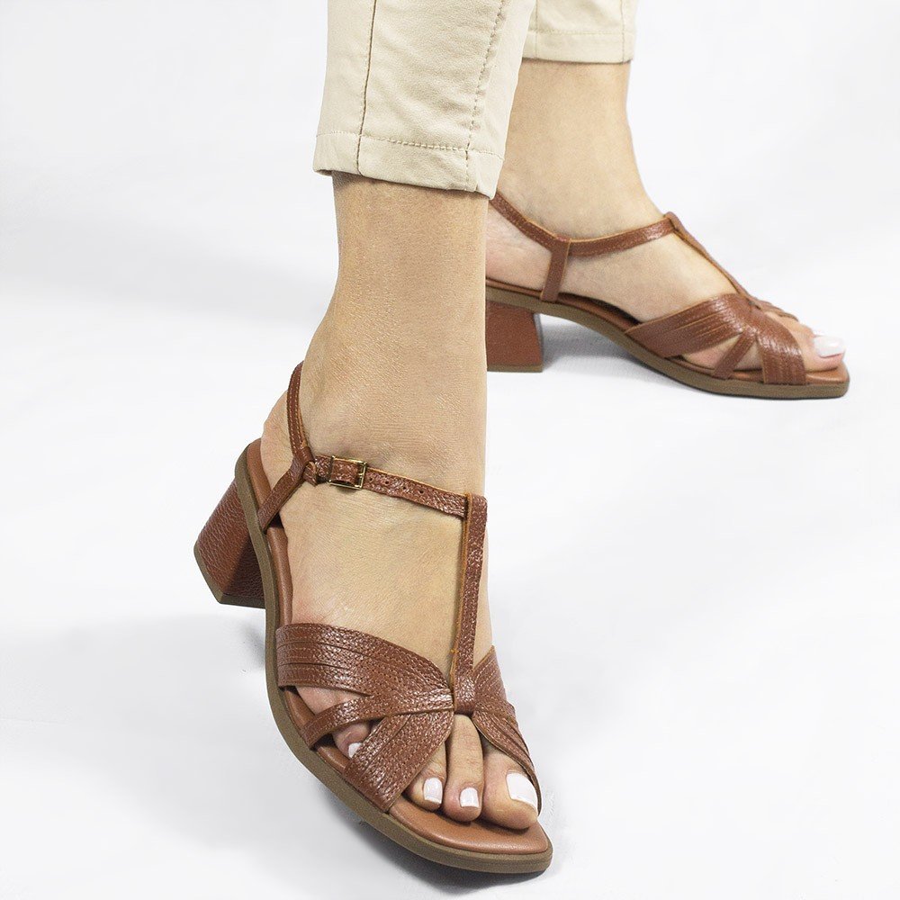 Sandália Zatta Couro Salto Bloco Édna Marrom 7