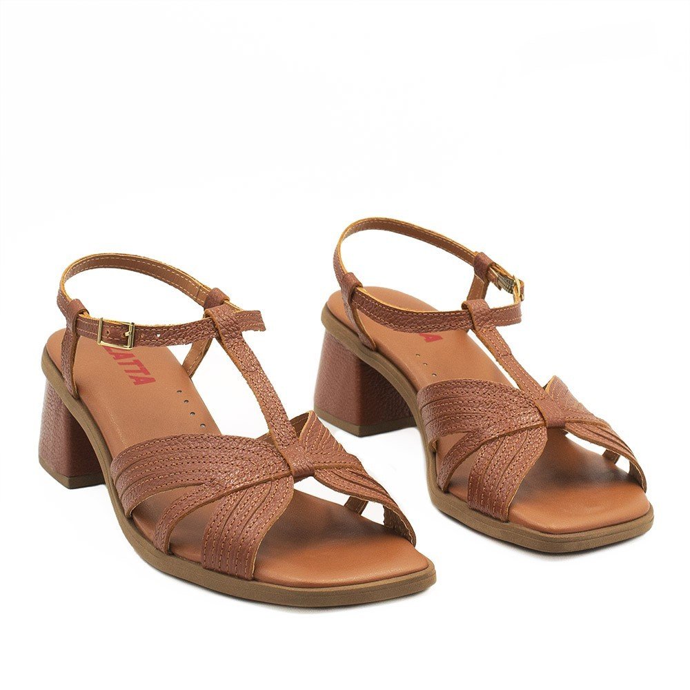 Sandália Zatta Couro Salto Bloco Édna Marrom 8