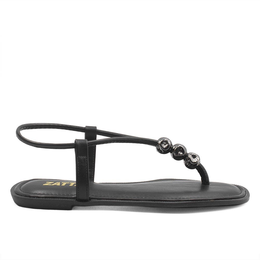 Rasteira Zatta Enfeite De Esferas Rita Preta Preto 1