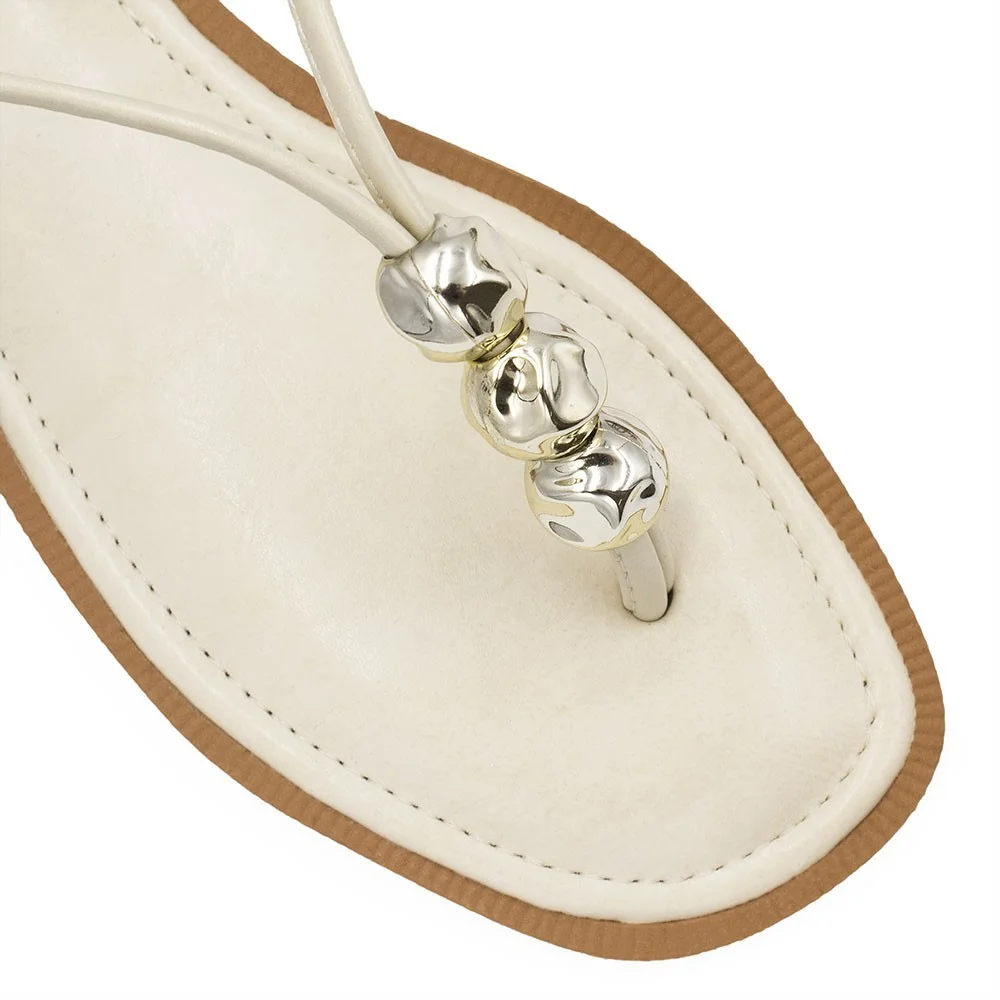 Rasteira Zatta  Enfeite De Esferas Rita Off White Branco 5