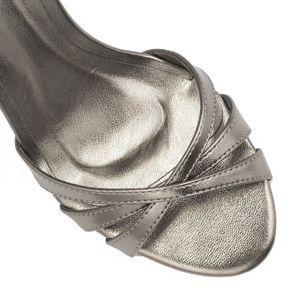 Sandália  Zatta Salto Alto Tres Tiras Jade Prata Velho Prata 5