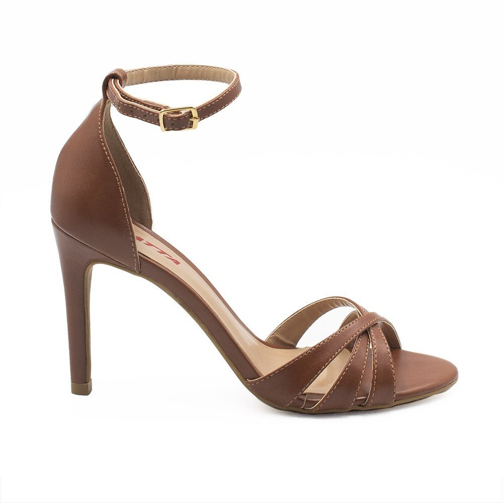 Sandália  Zatta Salto Alto Tres Tiras Jade Caramelo