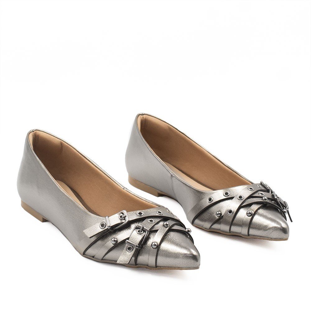 Sapatilha Zatta Bico Fino Fivelas Clara Prata Velho Prata 3