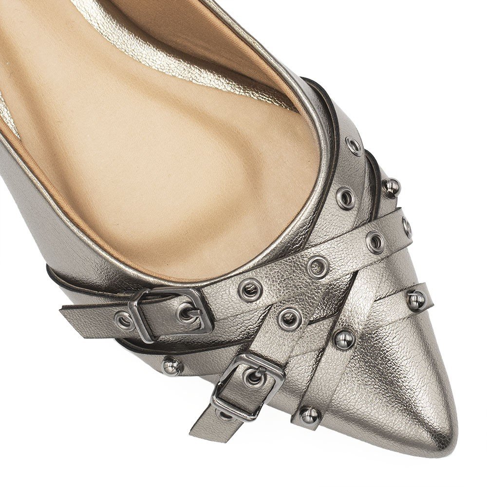 Sapatilha Zatta Bico Fino Fivelas Clara Prata Velho Prata 5