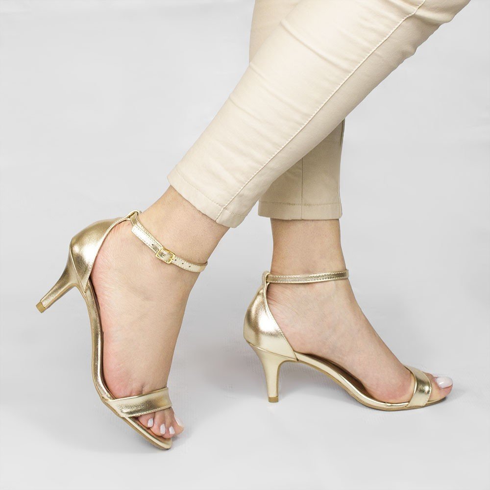 Sandália Zatta Básica Salto Médio Fino Larissa Dourada Dourado 2