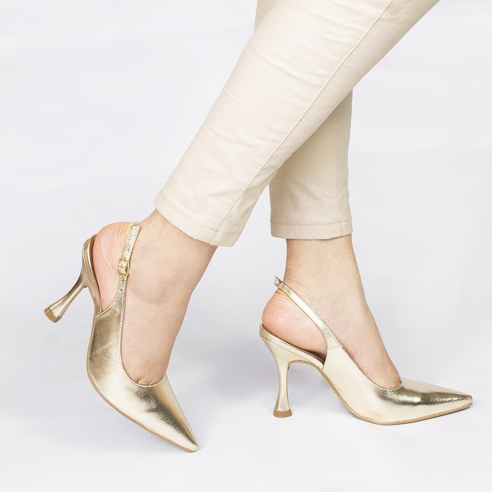 Scarpin Zatta Slingback Salto Taça Helena Ouro Light Dourado 2