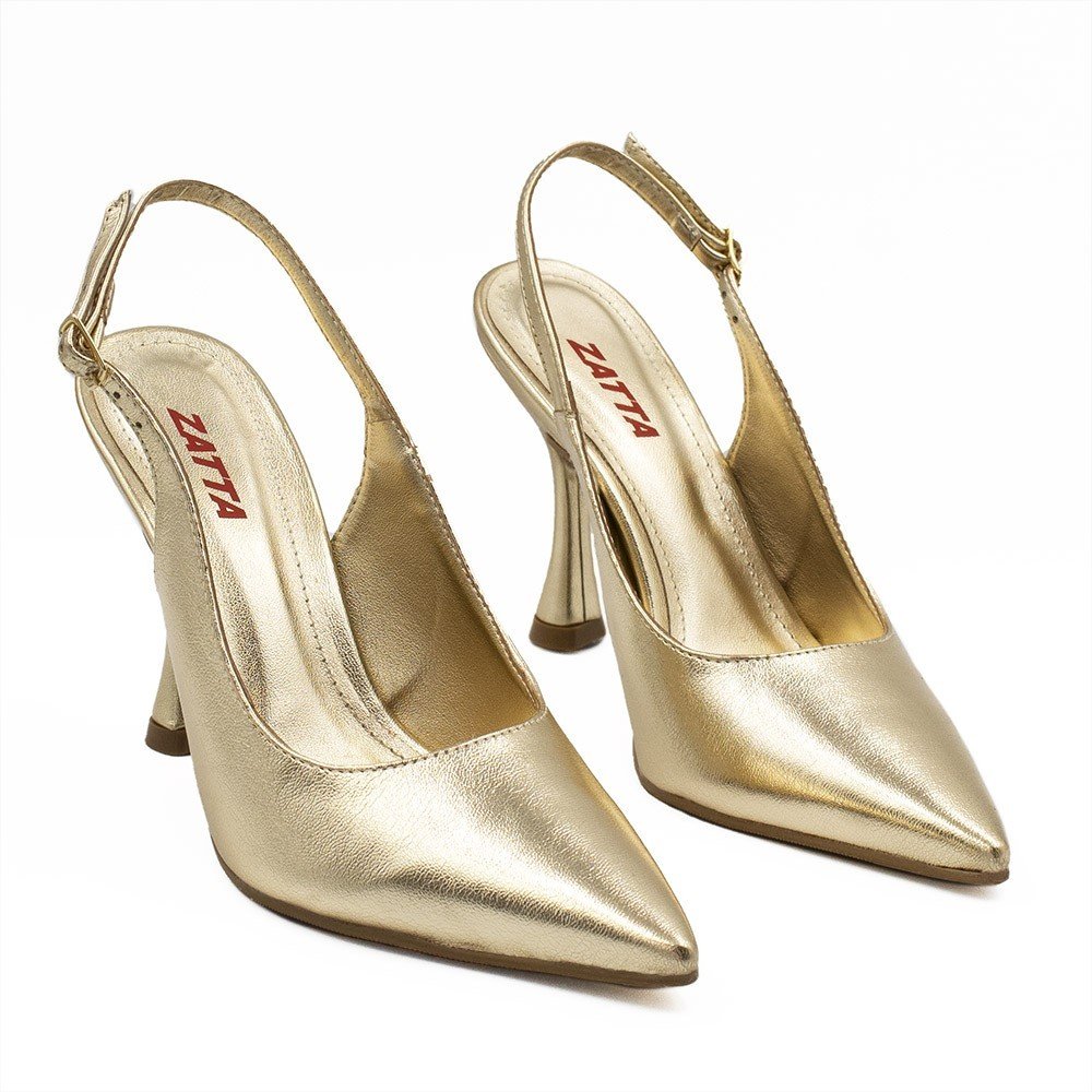 Scarpin Zatta Slingback Salto Taça Helena Ouro Light Dourado 5