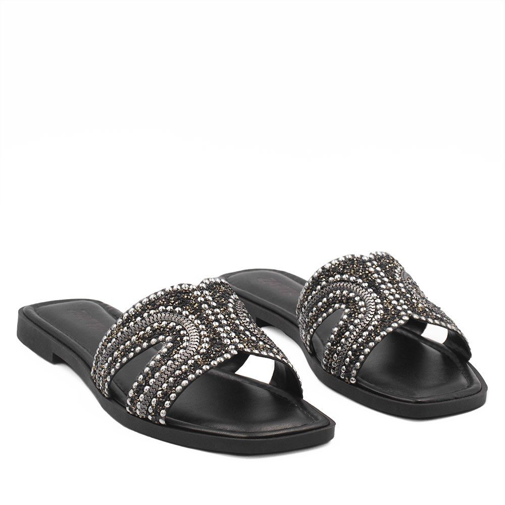 Rasteira Zatta de Pedras Mirela Preta Preto 3