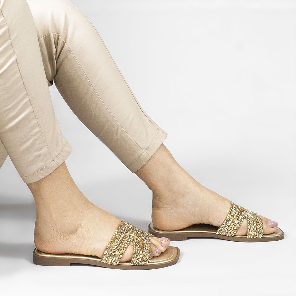 Rasteira Zatta de Pedras Mirela Dourada Dourado 2