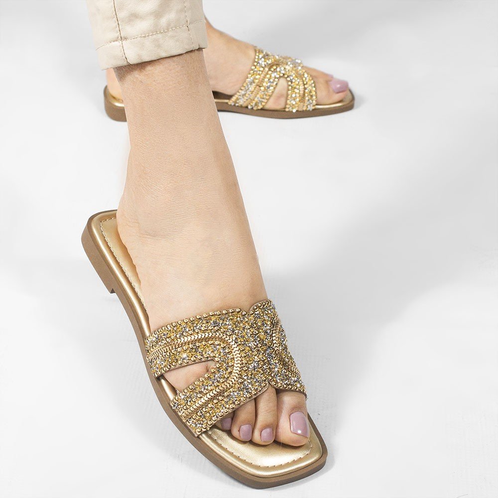 Rasteira Zatta de Pedras Mirela Dourada Dourado 3