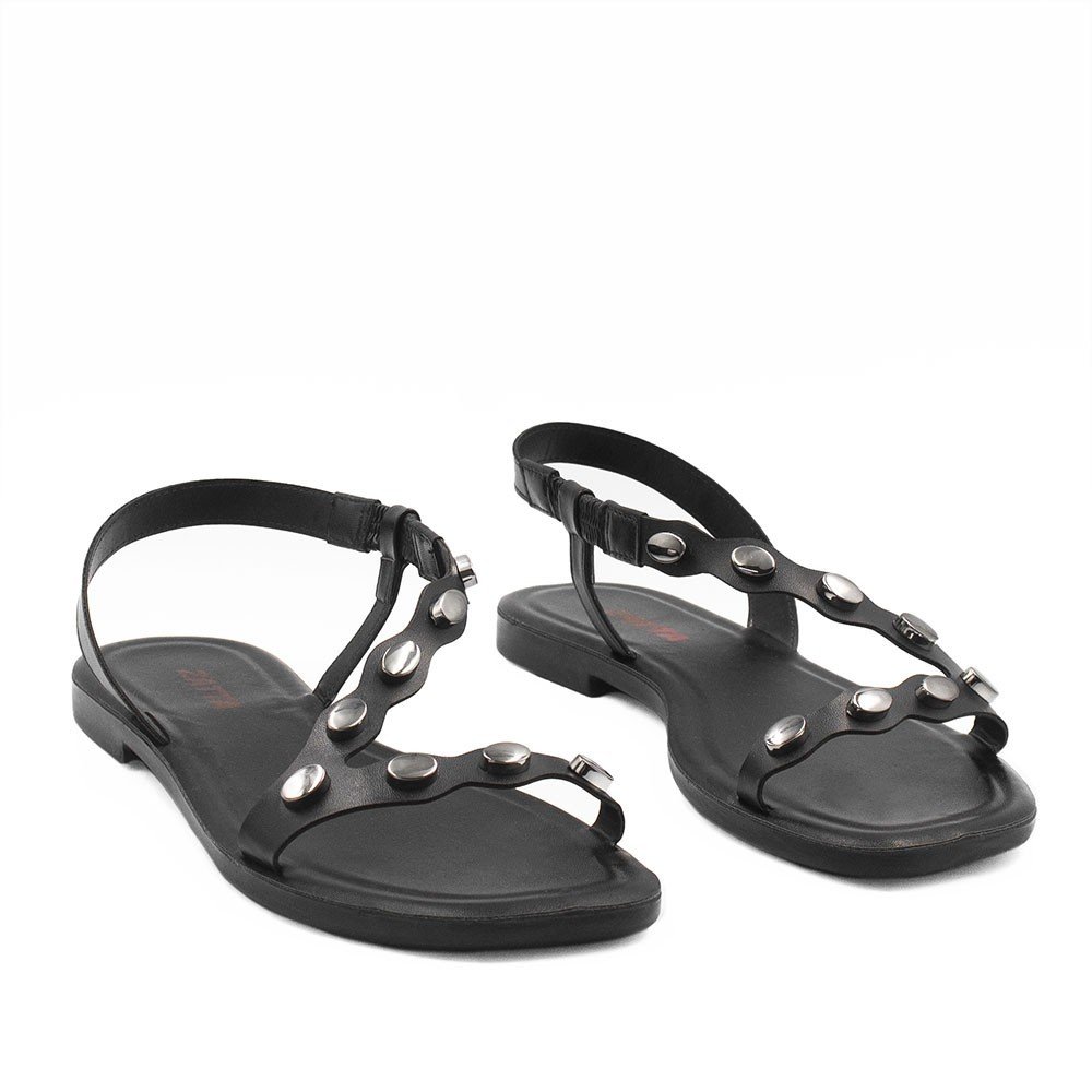 Sandália Rasteira Zatta Metais Raquel Preta Preto 3