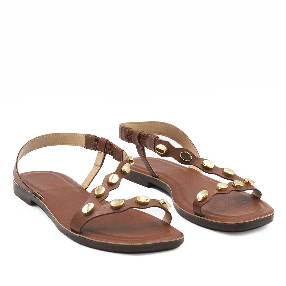 Sandália Rasteira Zatta Metais Raquel Caramelo Marrom 3