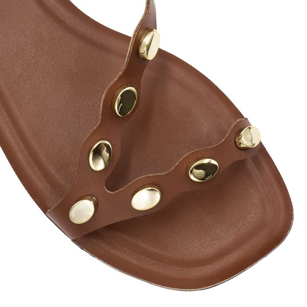 Sandália Rasteira Zatta Metais Raquel Caramelo Marrom 5