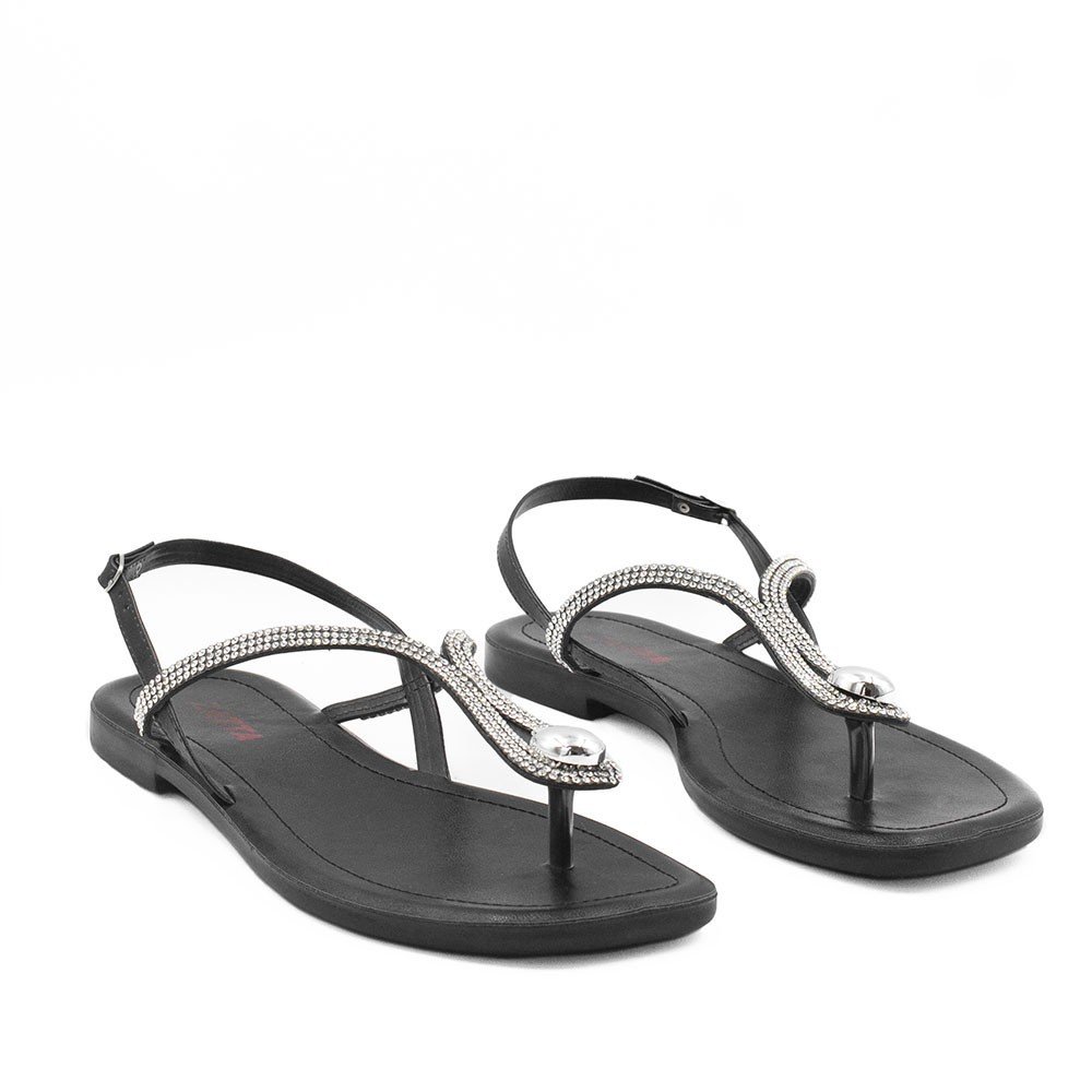 Sandália Rasteira Zatta Brilho Dedo Ruby Preta Preto 3