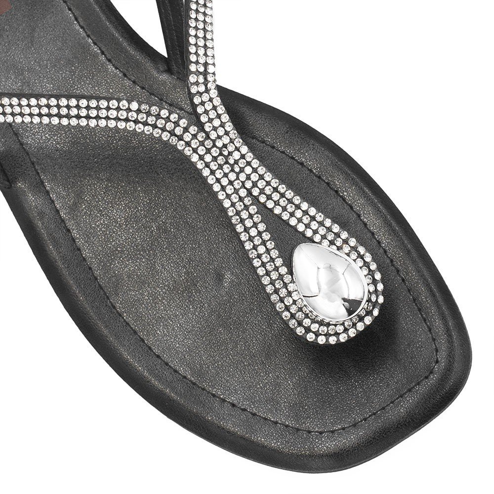 Sandália Rasteira Zatta Brilho Dedo Ruby Preta Preto 5