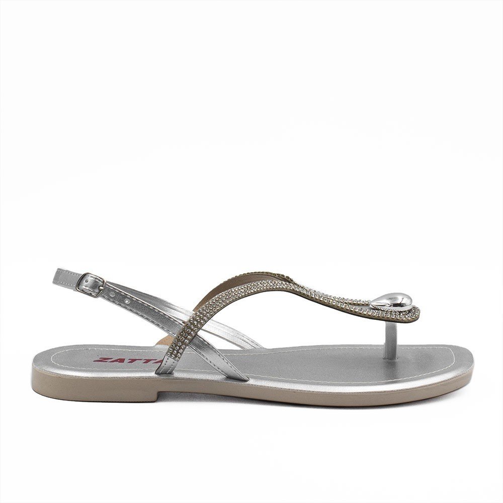 Sandália Rasteira Zatta Brilho Dedo Ruby Prata