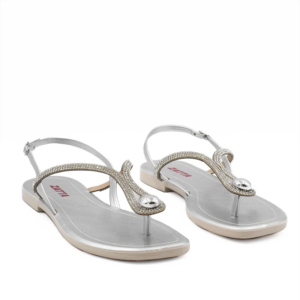 Sandália Rasteira Zatta Brilho Dedo Ruby Prata Prata 3