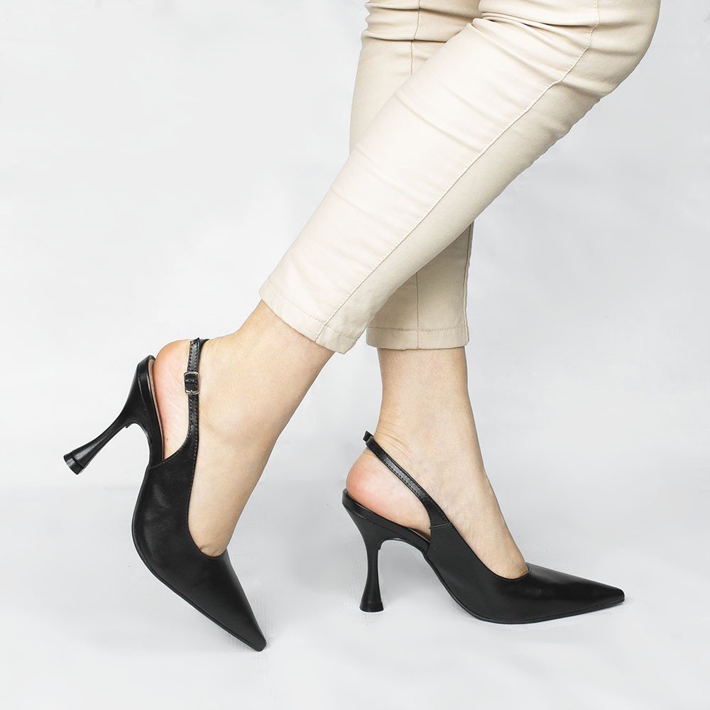 Scarpin Zatta Slingback Salto Taça Helena Preto Preto 4