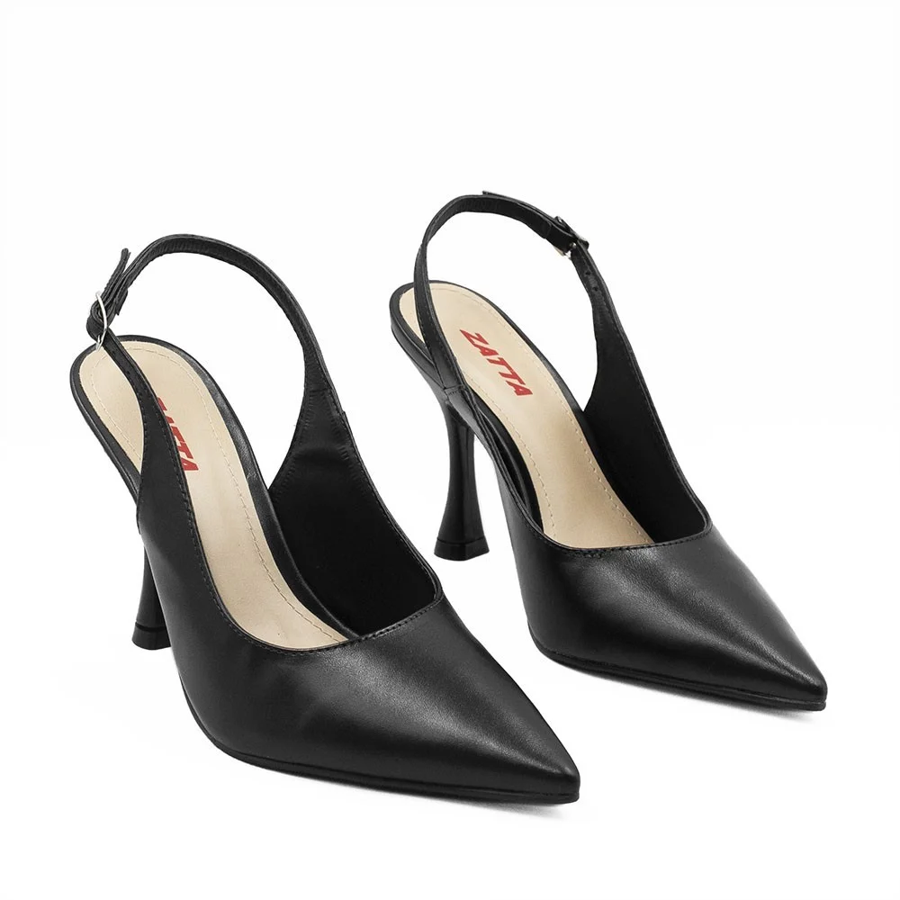 Scarpin Zatta Slingback Salto Taça Helena Preto Preto 5
