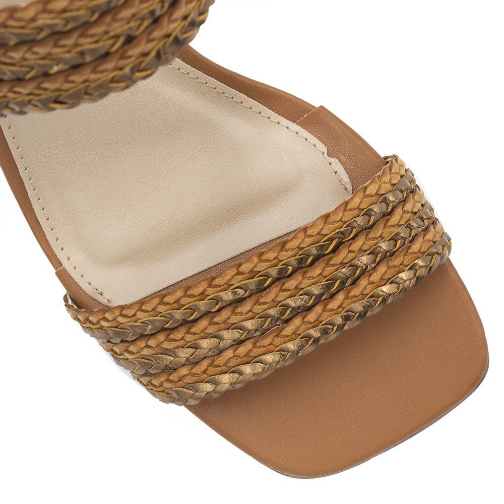 Sandália Zatta Salto Bloco Tiras Trançadas Nicole Caramelo Marrom 3