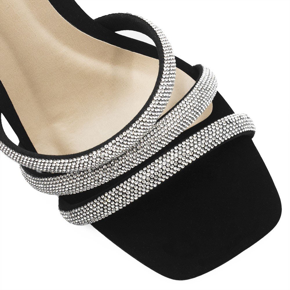 Sandália Zatta Salto Bloco Tiras de Strass Carmem Preta Preto 5