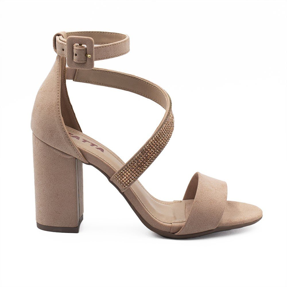 Sandália Zatta Salto Bloco Strass Fiorela Nude