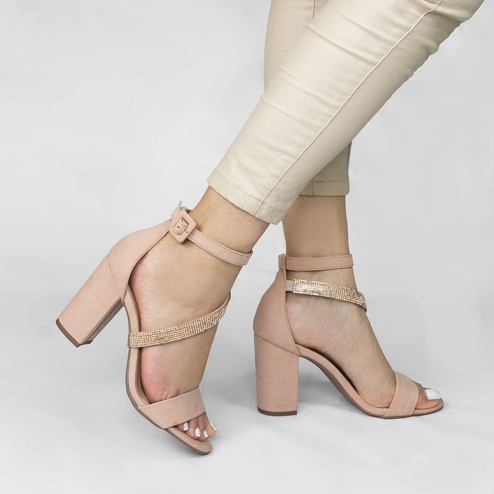 Sandália Zatta Salto Bloco Strass Fiorela Nude Nude 2