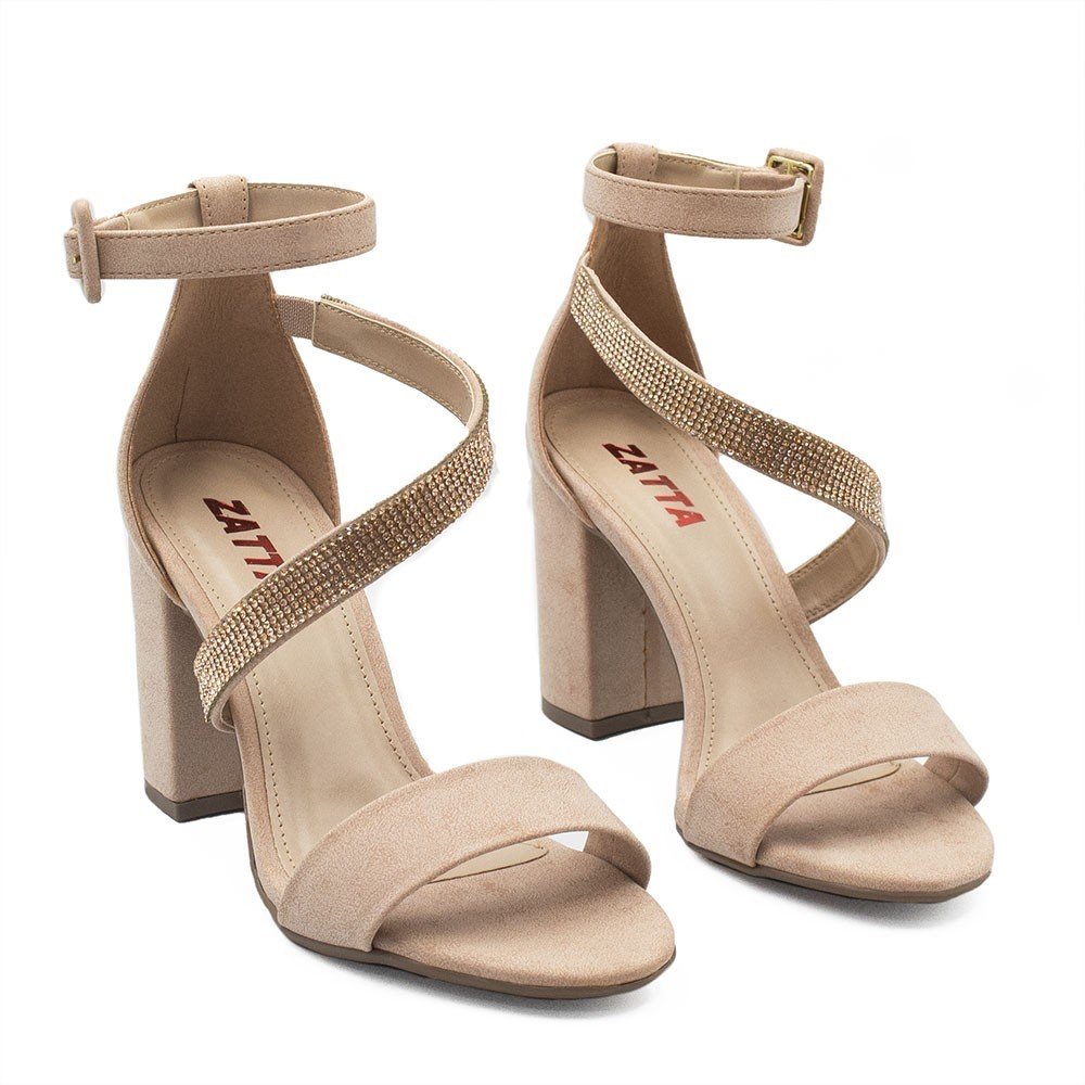 Sandália Zatta Salto Bloco Strass Fiorela Nude Nude 5