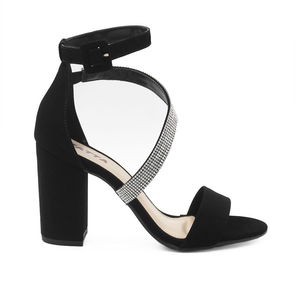 Sandália Zatta Salto Bloco Strass Fiorela Preto