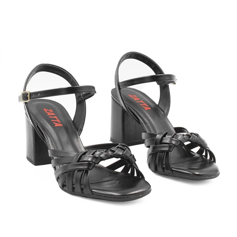 Sandália Zatta Tresse Salto Bloco Lúcia Preto Preto 3