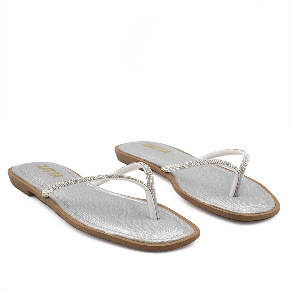 Chinelo de Dedo Zatta Strass Lumena Prata Prata 3