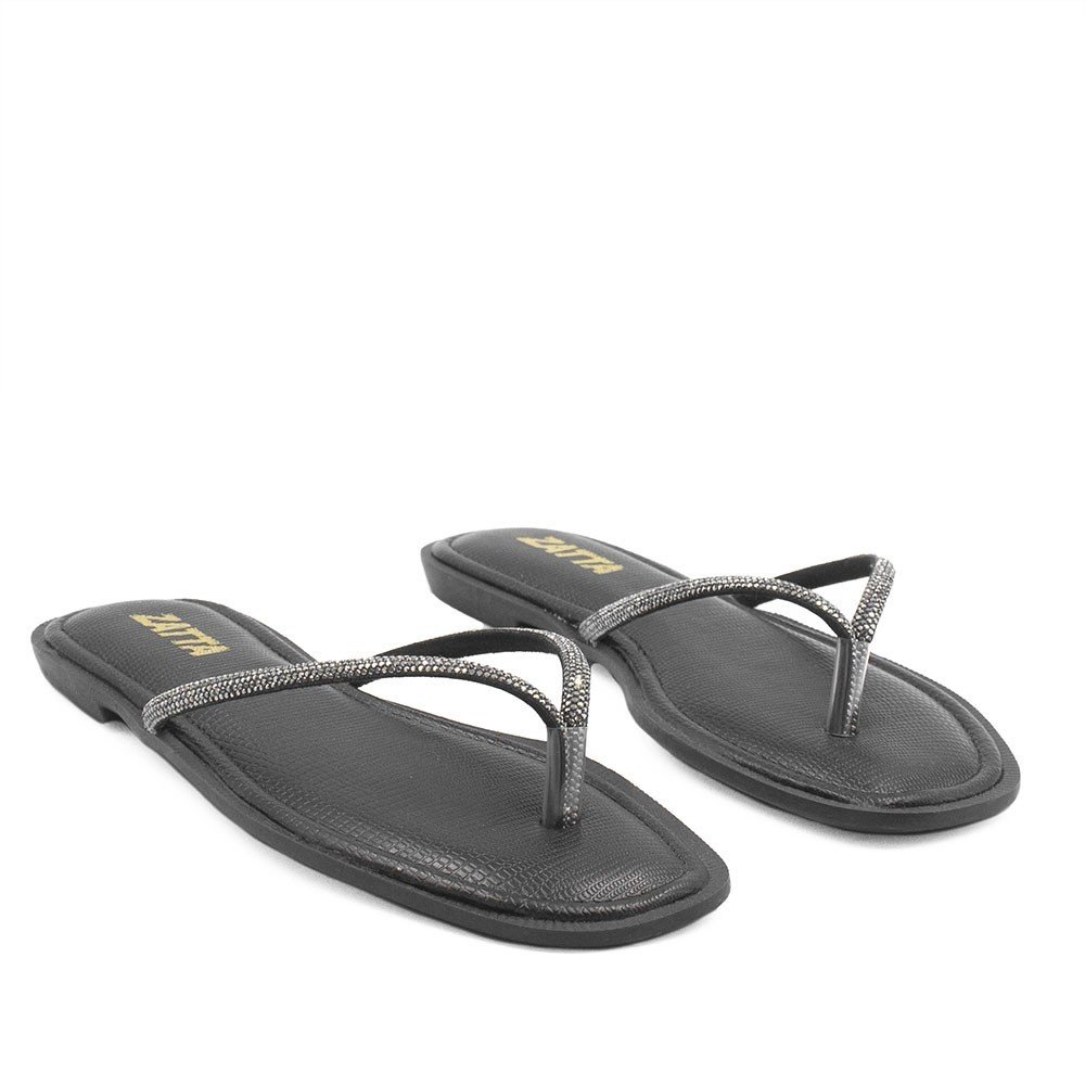 Chinelo de Dedo Zatta Strass Lumena Preto Preto 3