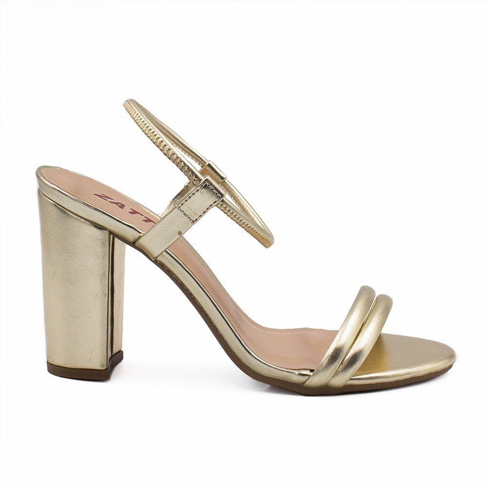 Sandália Zatta Salto Bloco  Tubinho Greice Dourado