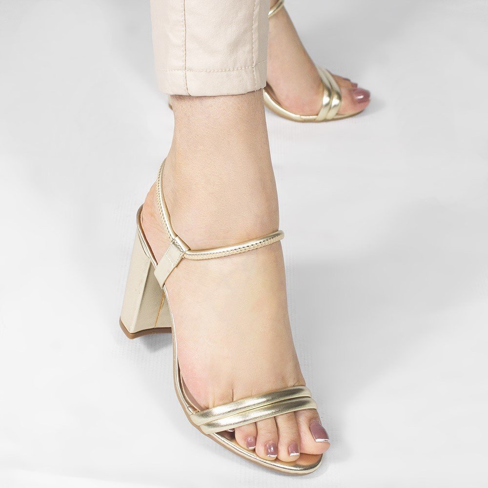 Sandália Zatta Salto Bloco  Tubinho Greice Dourado Dourado 4