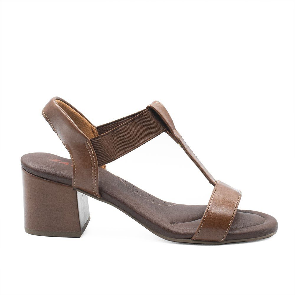 Sandália Zatta Elástico Salto Bloco Mayara Caramelo