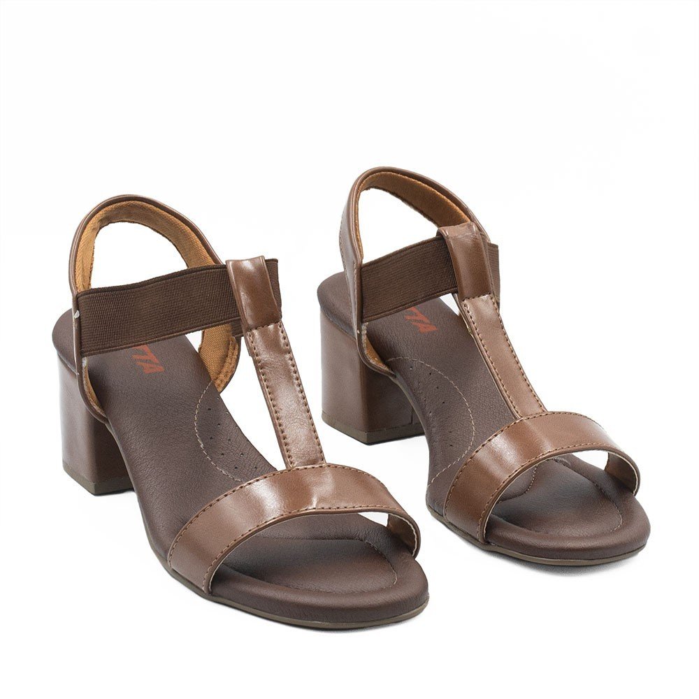 Sandália Zatta Elástico Salto Bloco Mayara Caramelo Marrom 3