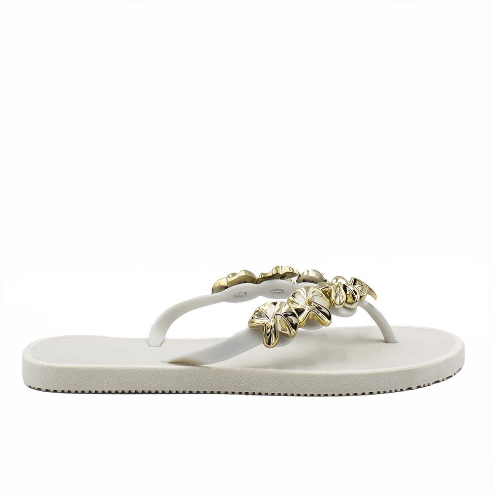 Chinelo Zatta De Dedo Detalhe de Aplicaçoes Virgínia Off White Branco 1