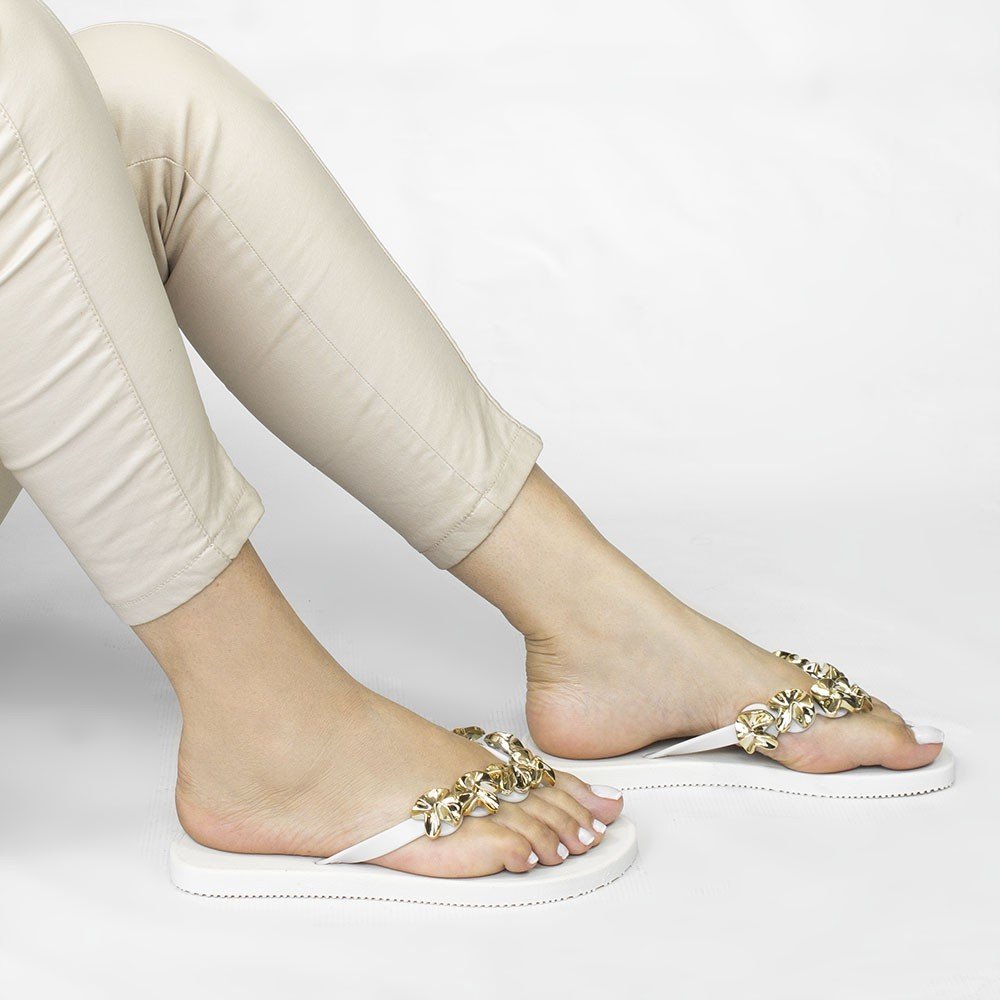 Chinelo Zatta De Dedo Detalhe de Aplicaçoes Virgínia Off White Branco 4