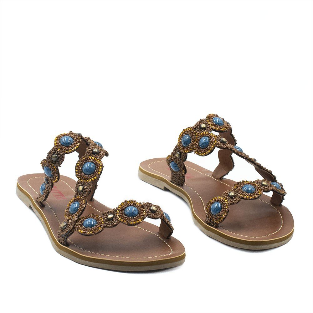 Rasteira Feminina Zatta Pedraria Marília Caramelo Marrom 3