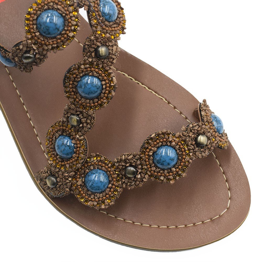 Rasteira Feminina Zatta Pedraria Marília Caramelo Marrom 5