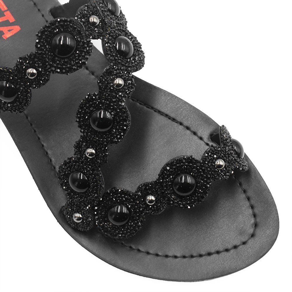 Rasteira Feminina Zatta Pedraria Marília Nude Preto 5
