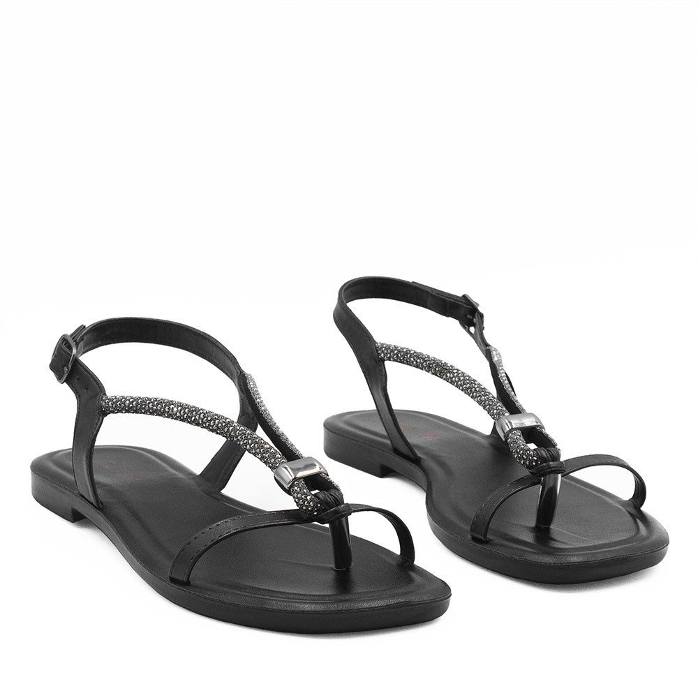 Rasteira Zatta Strass Ajustável Poliana Preto Preto 4