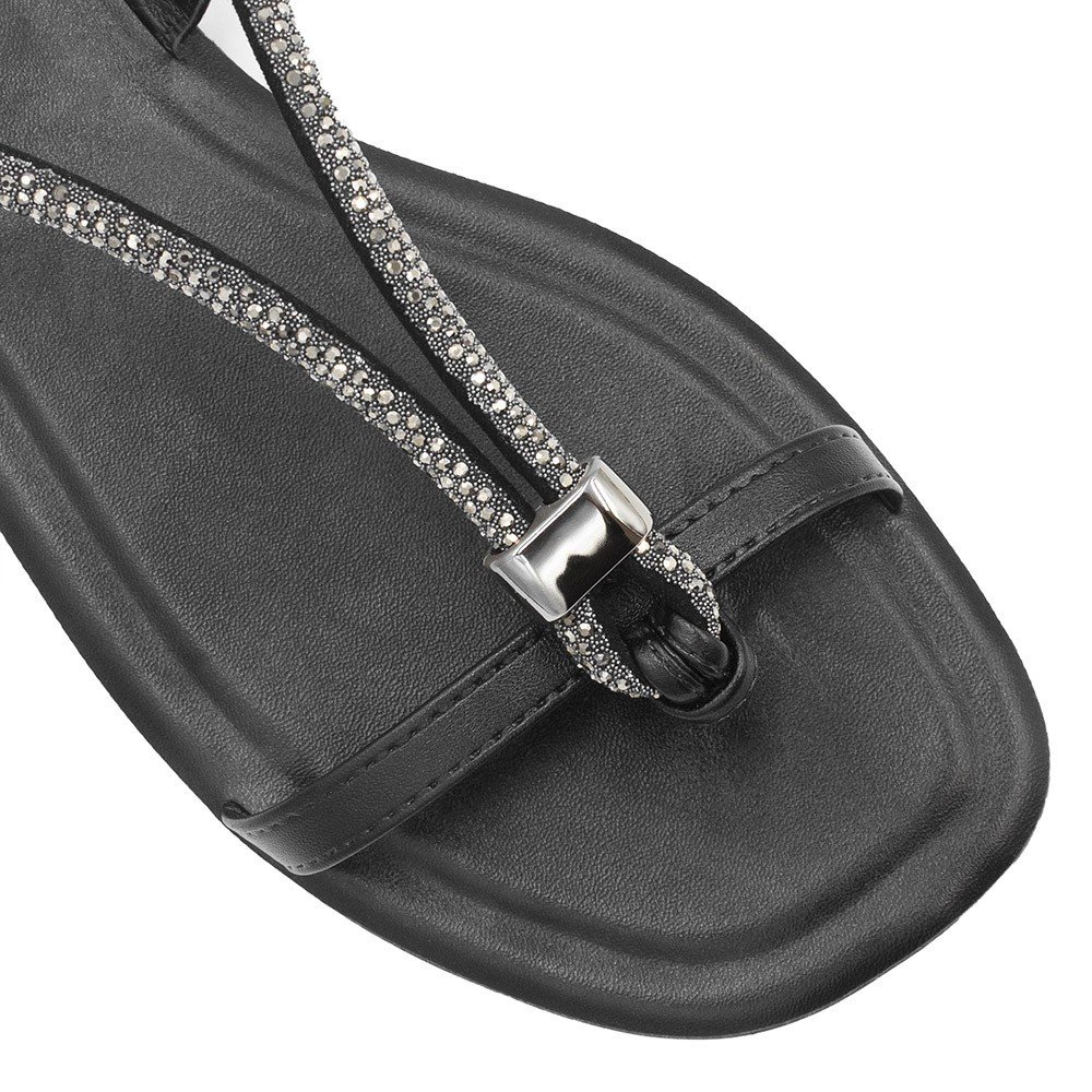 Rasteira Zatta Strass Ajustável Poliana Preto Preto 8